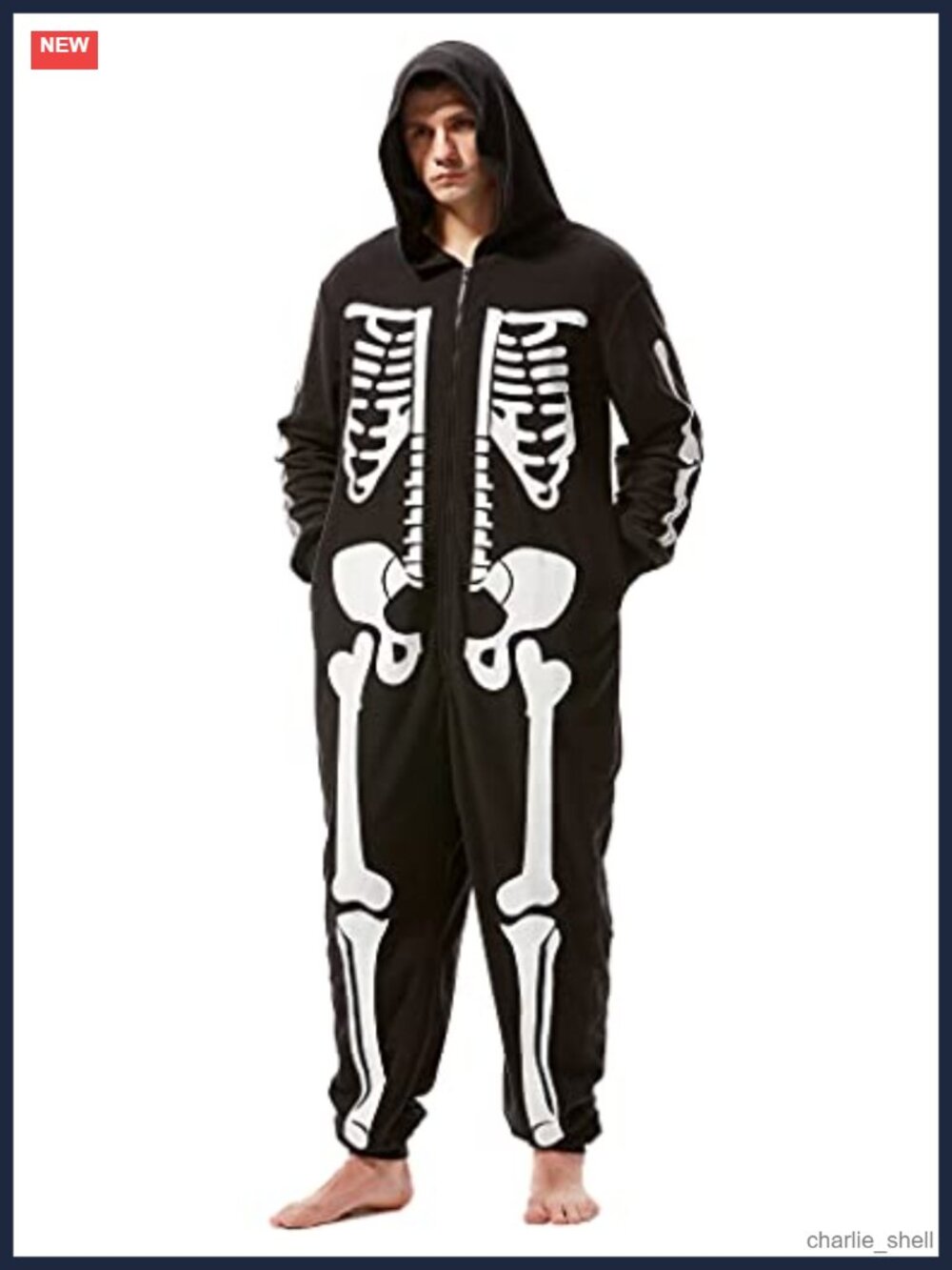 Men's Skeleton Plush Fleece Onesie Halloween Costume Jumpsuit Unisex